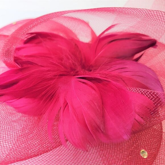 Red Fascinator with Soft Sinamay and Crinoline Layered Bows - Picture 10 of 16